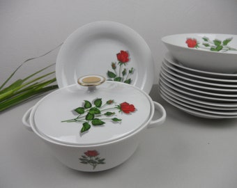 SCHATTENROSE TERRINE von Tirschenreuth, alte Suppenterrine, Schüssel, Suppentopf Porzellan, Z & Co Bavaria Geschirr, 40s Deckeldose ROSE