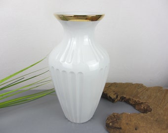 weiße VASE, große Goldrand BLUMENVASE, Bareuther Waldsassen, Porzellanvase, 70s zeitlose Wohndeko, Geschenk an Gastgeber, Wohnaccessoires