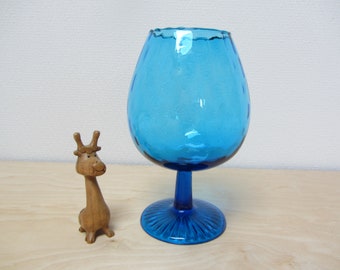 blaue POKAL VASE, vintage Blumenvase, Rockabilly Glasvase 60er Jahre, blaue Tischdeko, farbige Kugelvase, Geschenk Sammler, altes Windlicht