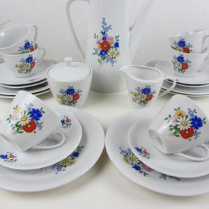 Summer flowers COFFEE SERVICE 21 pieces by Seltmann Weiden, vintage tea service, coffee set, tea set, collector&#39;s cups, coffee core milk sugar