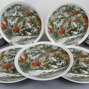 5 DINNER PLATES, HUNTING TABLEWARE by Mitterteich, 5 dinner plates from rustic table service, vintage table plates for the warm kitchen, country house kitchen