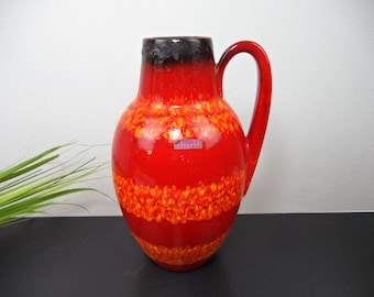 rote Scheurich VASE, Heinz Siery, 239-38, Bodenvase, WGP Keramikvase, seventies Blumenvase, Schirmständer Keramik, West German Pottery,