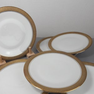 6 CAKE PLATES, Jacob Hertel Porcelain dessert plates, festive side plates, salad plates, gold decor, etched gold plates for cake buffet