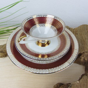 Oscar Schaller COLLECTOR&#39;S DISH, COLLECTOR&#39;S CUP red gold, vintage coffee set tea set, rockabilly porcelain for coffee table, 50s tableware