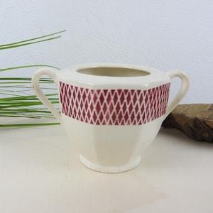 Açucareiro antigo com decoração vermelha da França, açucareiro Badonviler, jarro de porcelana Art Déco, estilo rústico chique, semi-porcelana.