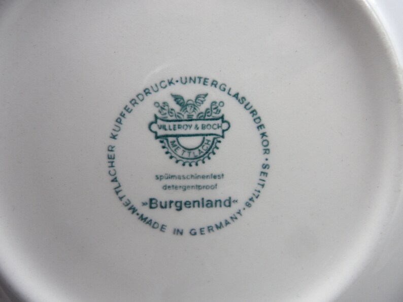 kitchen utensils cup confects BURGENLAND green plate 4 UNTERTELLER for soup cup and a KAFFEETASSE vintage V /& B tableware
