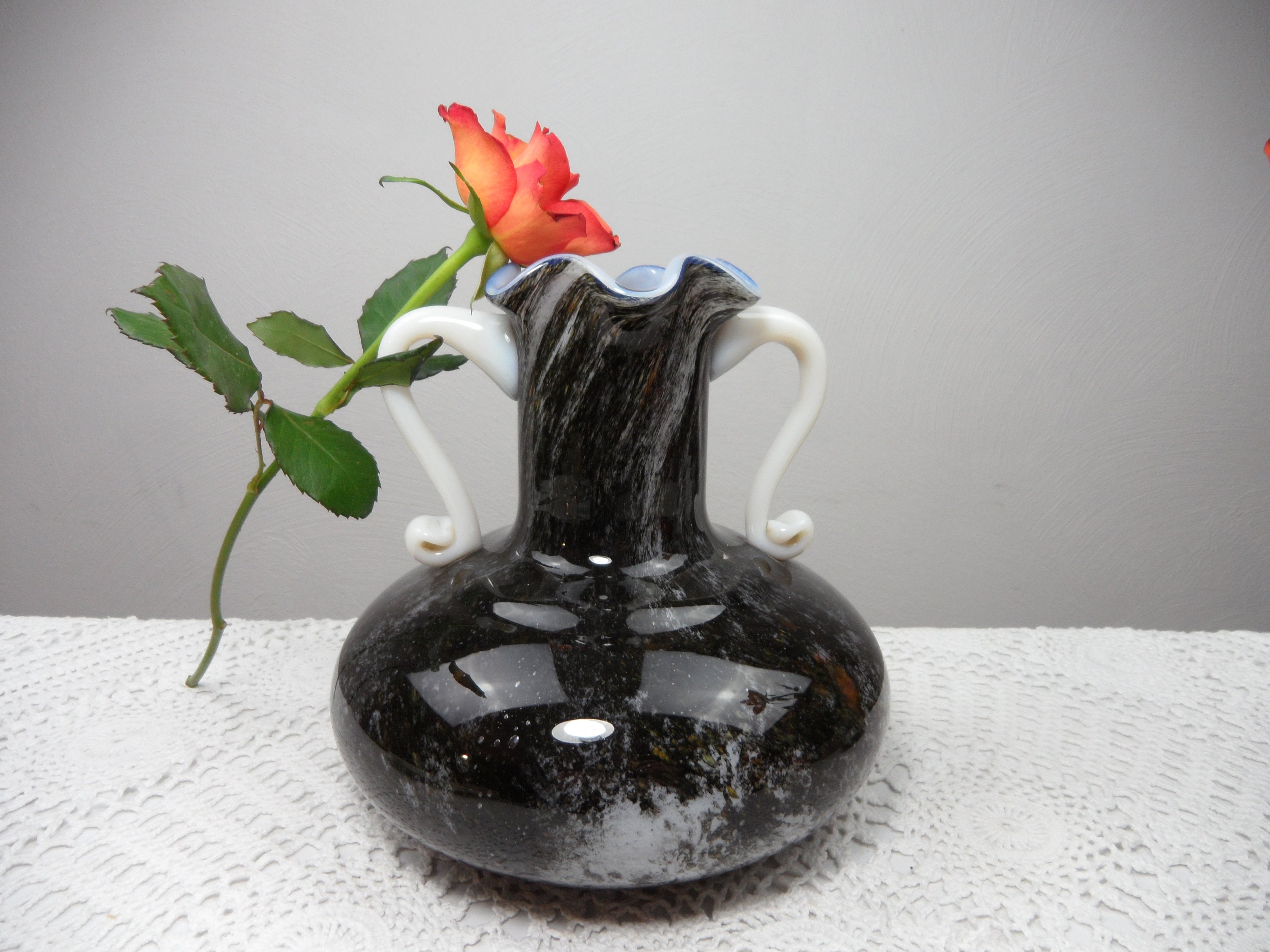 ブラックムラーノ花瓶、花瓶、ガラス花瓶、コレクター向けの