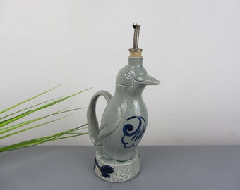 KANNE, Gerzit Ölkanne mit Vogelmotiv, Likörkanne, Westerwälder Keramik, Likörflasche, Salzglaur, vintage Ölflasche für den Tisch, Krug