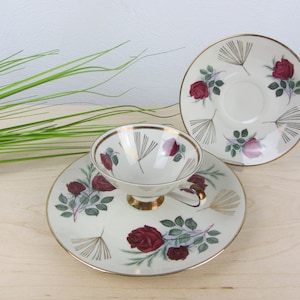 50s red ROSES COLLECTOR&#39;S CUP, Winterling Marktleuthen, collector&#39;s set, mid century coffee set, gift to porcelain collector, old tea set