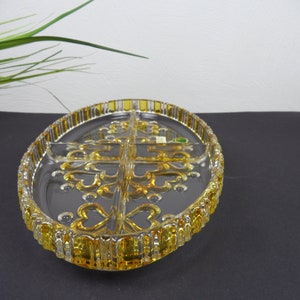 Walther Glas Cabaret, serving bowl, yellow hearts, oval crystal BOWL, divided crystal bowl, decorative bowl, pastry bowl, snack bowl