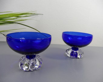 2 blaue ASEDA SEKTSCHALEN, Dessertschale, Bo Bergström Schweden, Eisschale 60er Jahre Champagnerschale Sektglas, Geschenk an Sammler, Deko