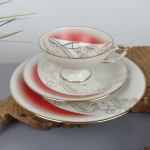 red shabby chic collector&#39;s cup, Winterling Röslau COLLECTOR&#39;S CUP, 50s coffee set tea set, porcelain cake stand, country house kitchen tableware, vintage