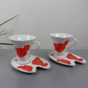 2 coffee sets, tea sets with ROSES pattern, vintage cappuccino cups, COLLECTOR&#39;S CUP set, mulled wine drink, colorful cup and plate