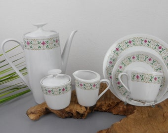 11 Personen Kaffeeservice von Winterling Marktleuthen, Blümchen Kaffeegeschirr grün + rosa, Kaffeegedecke Teegedecke, vintage Porzellan