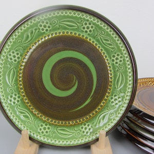 3 green PLATES, fondue plate, DINNER PLATE, grill plate, Rössler ceramics, serving plate cold buffet, raclette evening, tableware