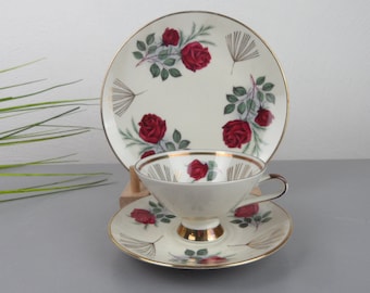 50s rote ROSEN SAMMELTASSE, Winterling Marktleuthen, Sammelgedeck, Mid Century Kaffeegedeck, Geschenk an Porzellan Sammler, altes Teegedeck