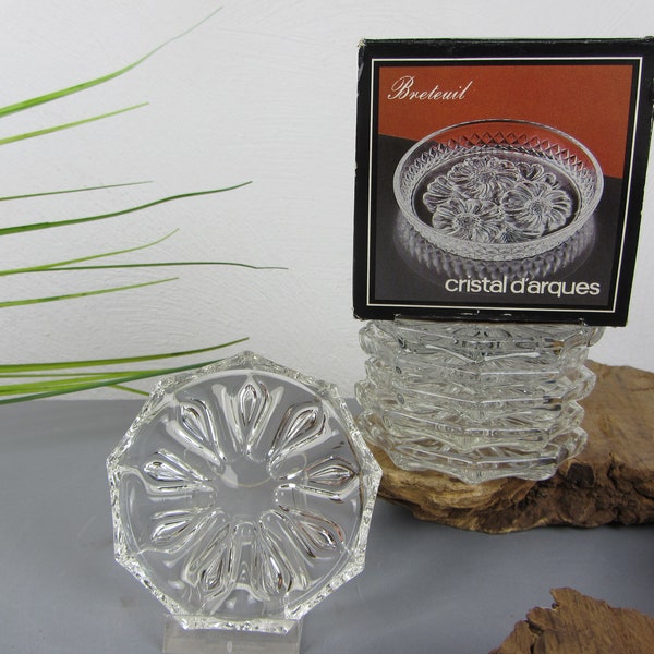 6 COASTERS real lead crystal from cristal d'arques, 70s glass coasters glass plates for wine glasses, drinking glasses, table culture, entertaining guests