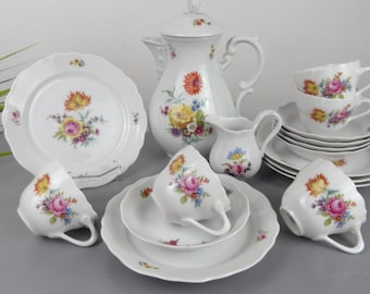 Hutschenreuther COFFEE SERVICE for 5 people, scattered flowers tea service, colorful kitchen porcelain, collectible place settings, coffee place settings with coffee core