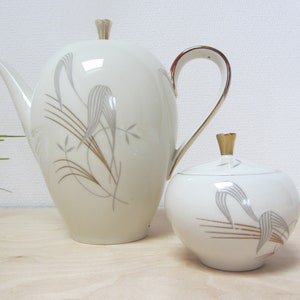 Coffee core, vintage coffee pot + sugar bowl, teapot Bauhaus design, Johann Seltmann Vohenstrauß, 60s coffee table, grasses