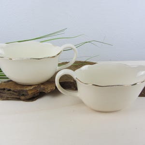 2 molheiras Art Déco com borda dourada, Villeroy & Boch France Saar, molheira para serviço de jantar de meados do século XX, molheira antiga vintage