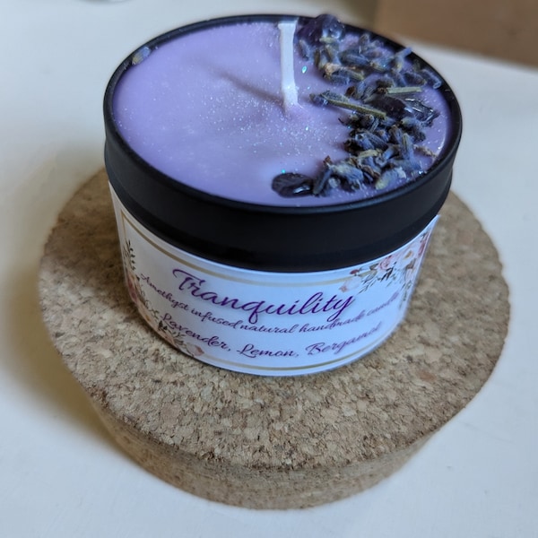 Tranquility crystal intention candle / crystal candle / Amethyst candle/ lavender candle/ intention candles