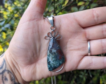 Bloodstone 925 pendant on silver plated curb chain