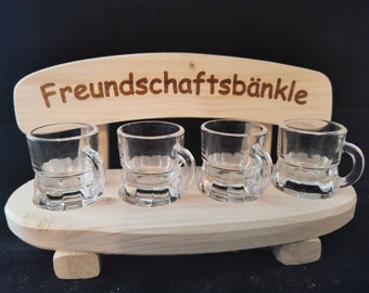 Freundschaftsbänkle Schnapsbank mit 4 Gläsern Weihnachtsgeschenk für Freunde