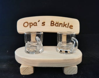 Opa's Bänkle Schnapsbank mit 2 Gläsern Weihnachtsgeschenk