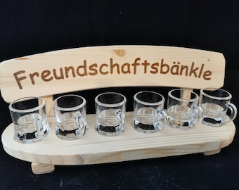 Freundschaftsbänkle Schnapsbank Stamperl mit 6 Gläsern