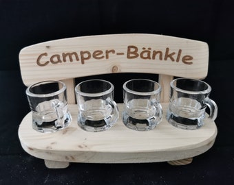 Camper-Bänkle Schnapsbank mit 4 Gläsern Weihnachtsgeschenk für Camping Freunde