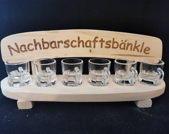 Nachbarschaftsbänkle Schnapsbank mit 6 Gläsern Weihnachtsgeschenk für gute Nachbarn