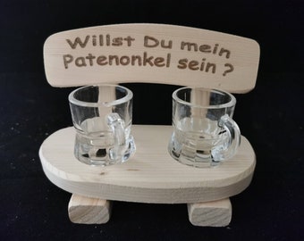 Patenonkel Schnapsbank mit 2 Gläsern Geschenk