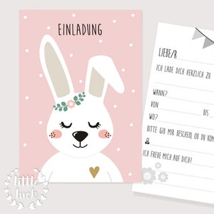 Einladungskarte Kindergeburtstag Hase | Einladung mit Hasenmädchen Motiv | Einladungen zur Party | Frühling | Hase