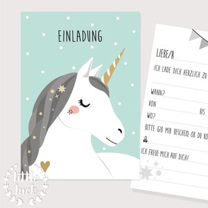 Einladungskarte Kindergeburtstag Einhörner | Einladung mit Einhorn Motiv | Einladungen zur Einhorn - Party