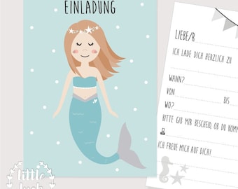 Biglietto d'invito per il compleanno dei bambini, sirena | Invito con sirena | Inviti Festa subacquea