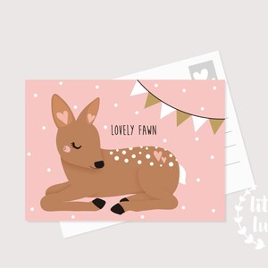 Cartolina di cervo A6 rosa, regalo ad esempio per nascita compleanno ragazzo ragazza neonato