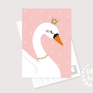 Carte postale avec cygne - Carte A6 princesse | rose | Cadeau par exemple pour une naissance / un anniversaire ; garçons, filles, bébés