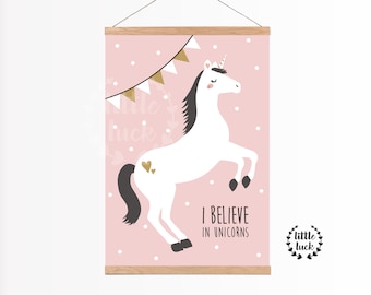 Einhorn Poster Kinderzimmer A4 Pferd rosa Mädchen Baby Unicorns