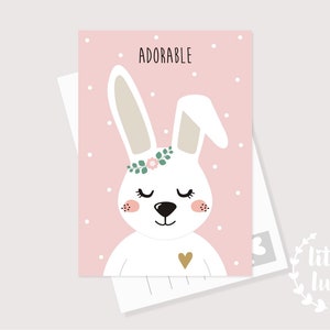 Hasenmädchen Postkarte Hase "ADORABLE" A6 Karte rosa Geschenk z.B. zur Geburt Geburtstag Ostern Mädchen Baby