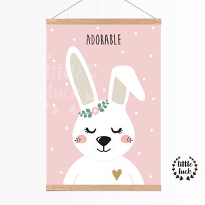 Póster para habitación infantil Conejo "Adorable" A4 Niña Rosa