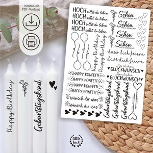 Birthday candle sticker PDF | Candle tattoo template | Birthday | Waterslide film to print | Gift | Candles | Download 01