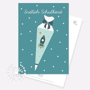 Finalmente Cartão Postal Escolar Matrícula Escolar Cone Escolar com Foguete Cartão A6 Presente Meninos Meninas