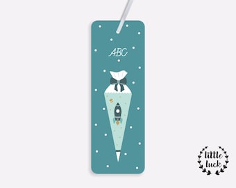 Bookmark with school cone and rockets - motif / ABC gift for school enrolment