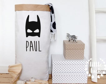 Paperbag Superheld Maske / Papiersack XXL + NAME / Aufbewahrung Kinderzimmer