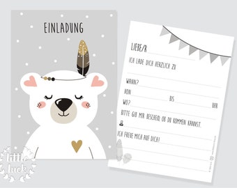 Children's birthday invitation card polar bear motif