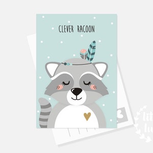 Carte postale Raton laveur A6 Carte menthe Cadeau par exemple pour Naissance Anniversaire Garçon Fille Bébé