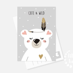 Carte postale ours polaire « MIGNON ET SAUVAGE » Carte A6 Cadeau par exemple pour naissance Anniversaire Garçon Fille Bébé