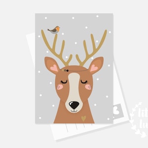 Hirsch Postkarte A6 Karte Waldtiere Geschenk z.B. zur Geburt Geburtstag Jungen Mädchen Baby