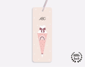 Bookmark with school cone and rainbow motif / ABC / school enrollment