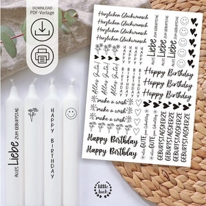 Birthday candle sticker PDF | Candle tattoo template | Birthday | Waterslide film to print | Gift | Candles | Download 02